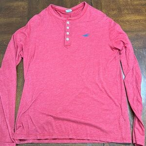 Mens hollister red long sleeve 1/4 button up shirt